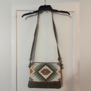 Myra leather and canvas crossbody purse